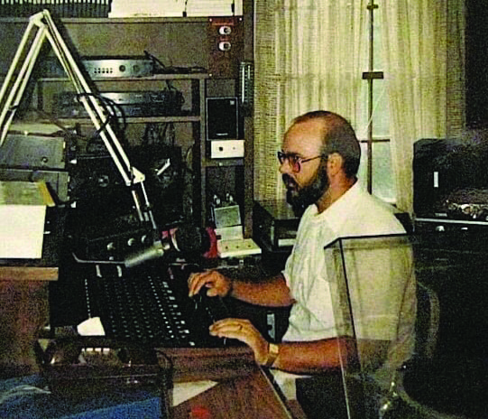 Mike in the original KSMU production studio in the late 80s. Photo courtesy Mike Smith.