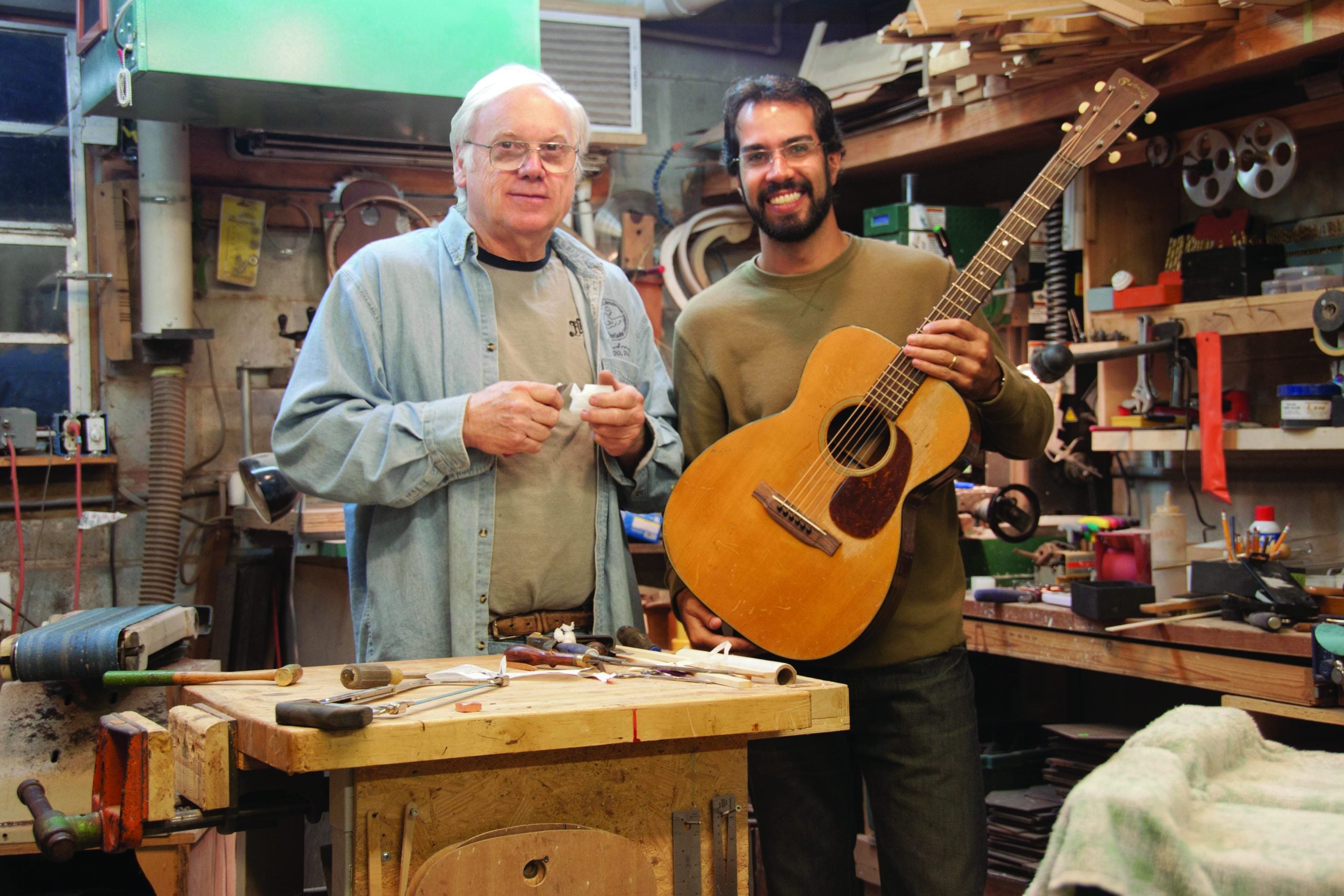 Don Wilson (left) and Brazilian luthier Max Rosa in Don’s Jacksonville shop. Photo courtesy of Bailey Wall.