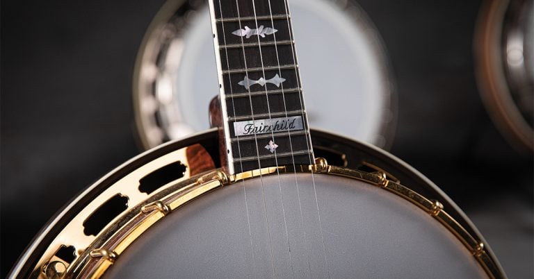 Close up photo of a banjo