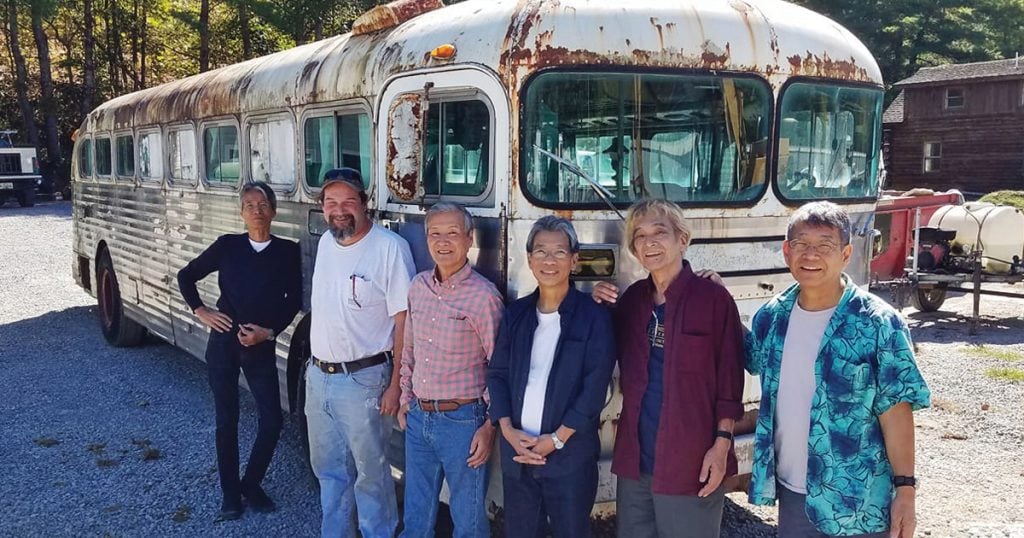 Bluegrass 45 during their 2017 visit to Troutville, Virginia to see the old 1953 Beck Bus that they travelled around to festivals in during their 1971 US tour.