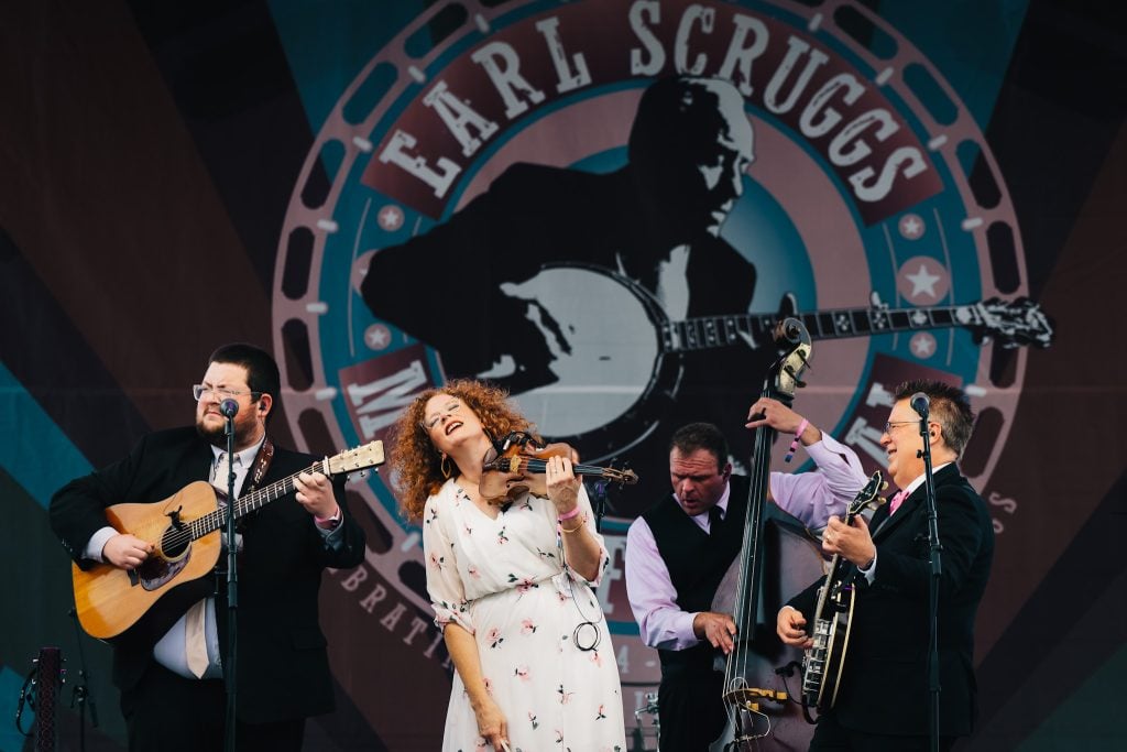  The Becky Buller Band (left to right):  Jake Eddy, Becky Buller, Daniel Hardin, Ned Luberecki. Photo by Eli Johnson