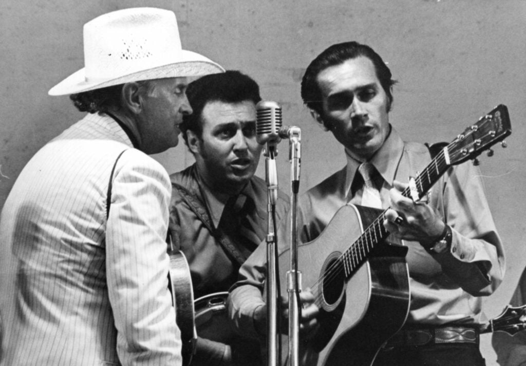 Bill Monroe, Ray and Melvin Goins Bean Blossom June 1971 Photo by Ron Petronko