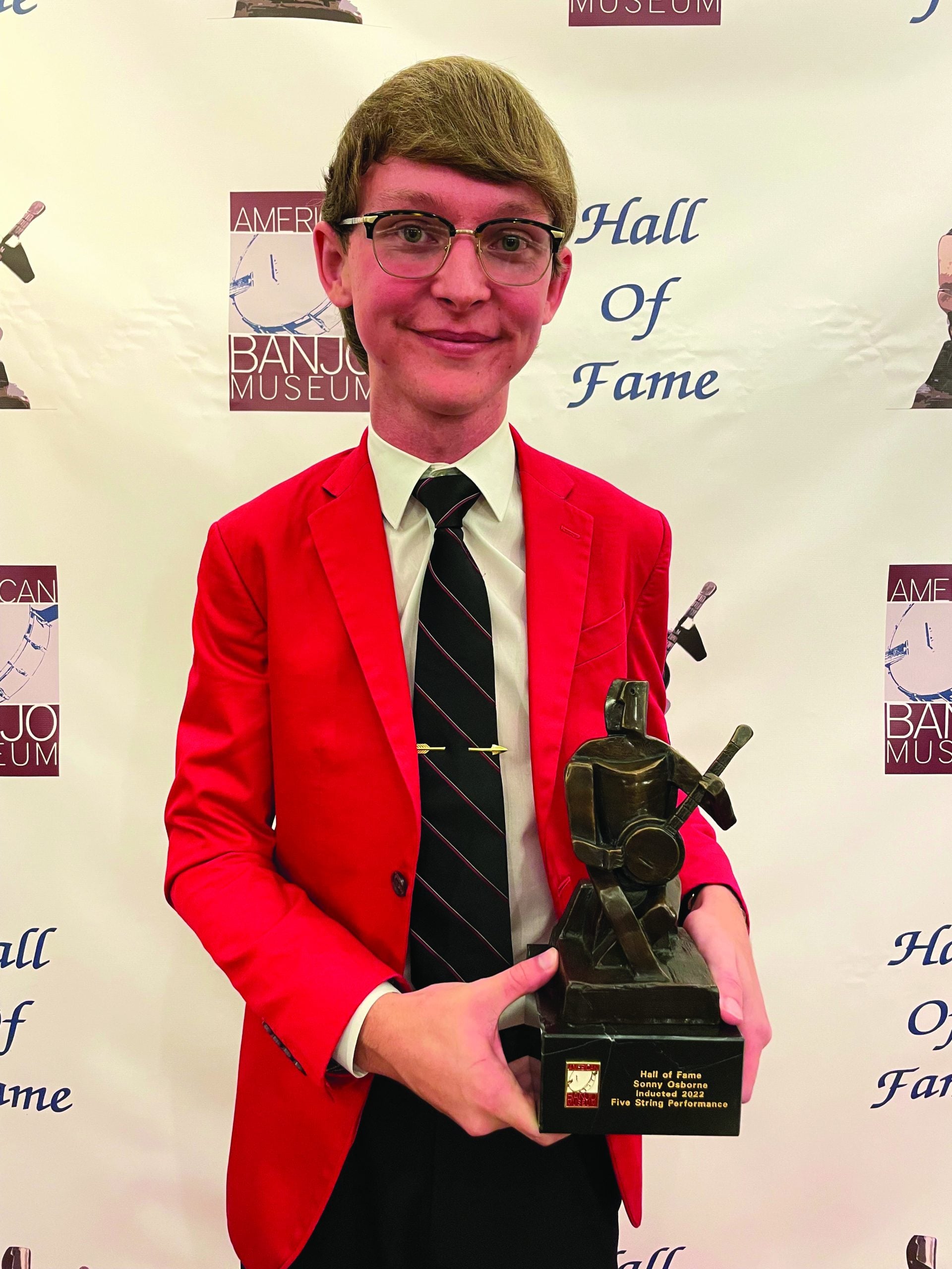Lincoln Hensley at the American Banjo Museum Hall of Fame accepting the award for Sonny Osborne’s induction into the Hall of Fame.
Photo by Aynsley Porchak