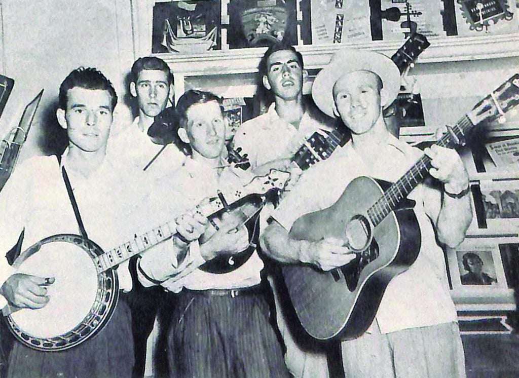 Ward Eller with the Church Brothers, ca. 1950. Left to right: Gar Bowers, Edwin Church, Ralph Church, Ward Eller, and Bill Church.