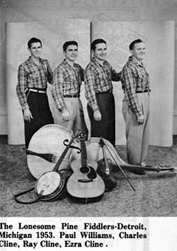 The Lonesome Pine Fiddlers-Detroit, Michigan 1953. Paul Williams, Charles Cline, Ray Cline, Ezra Cline.