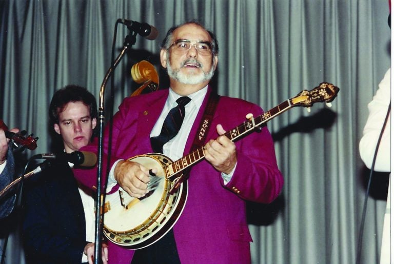 Osborne Brothers performing in 1990 at the 15th Annual New Years Bluegrass Festival in Jekyll Island, GA (Terry Smith -bass, Sonny Osborne) Photo by Penny Clapp
