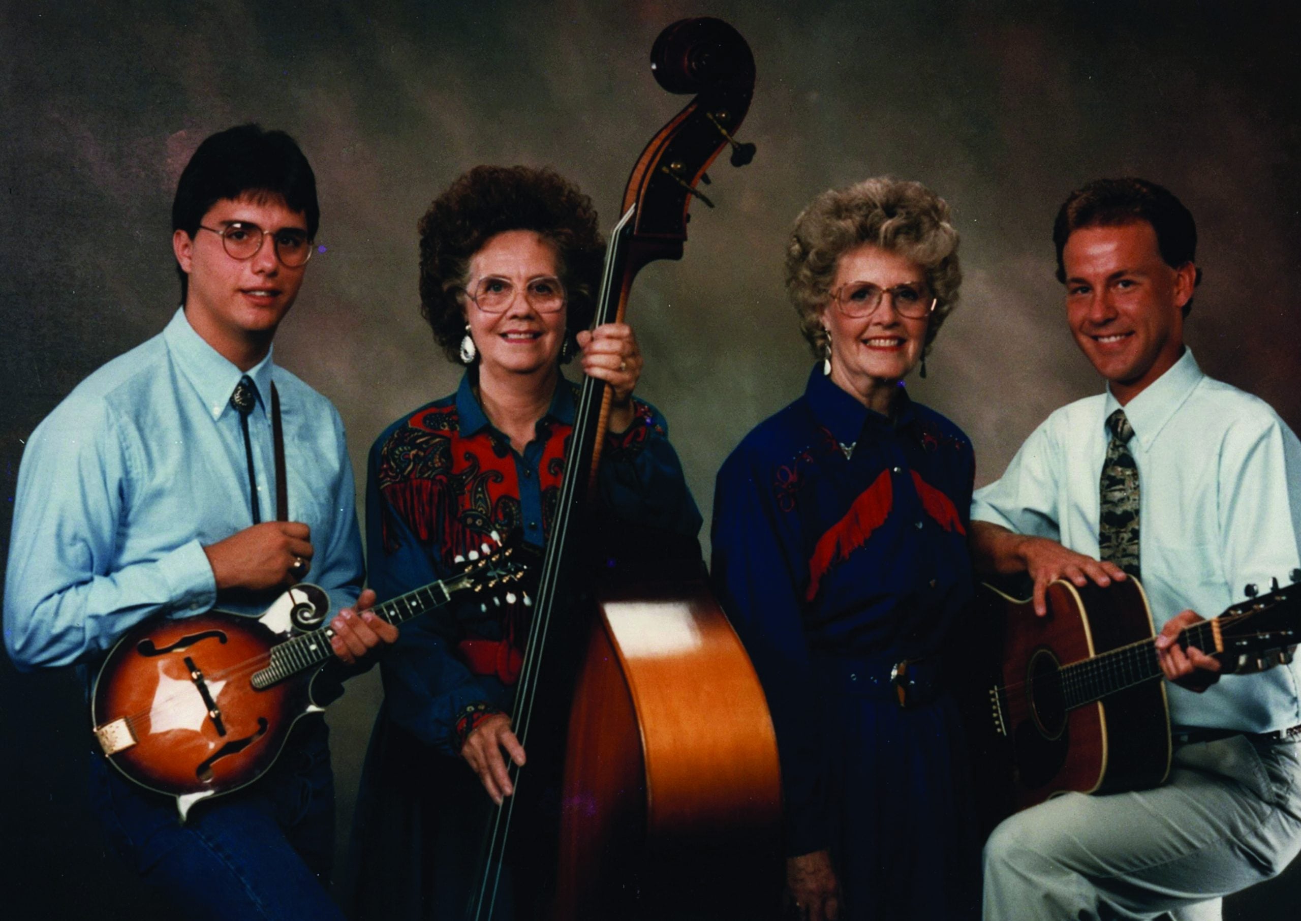 The Tipton Family Band in 1994 (left to right) Mickey Harris, Sophie Tipton, Louise Tomberlain, and John Rice