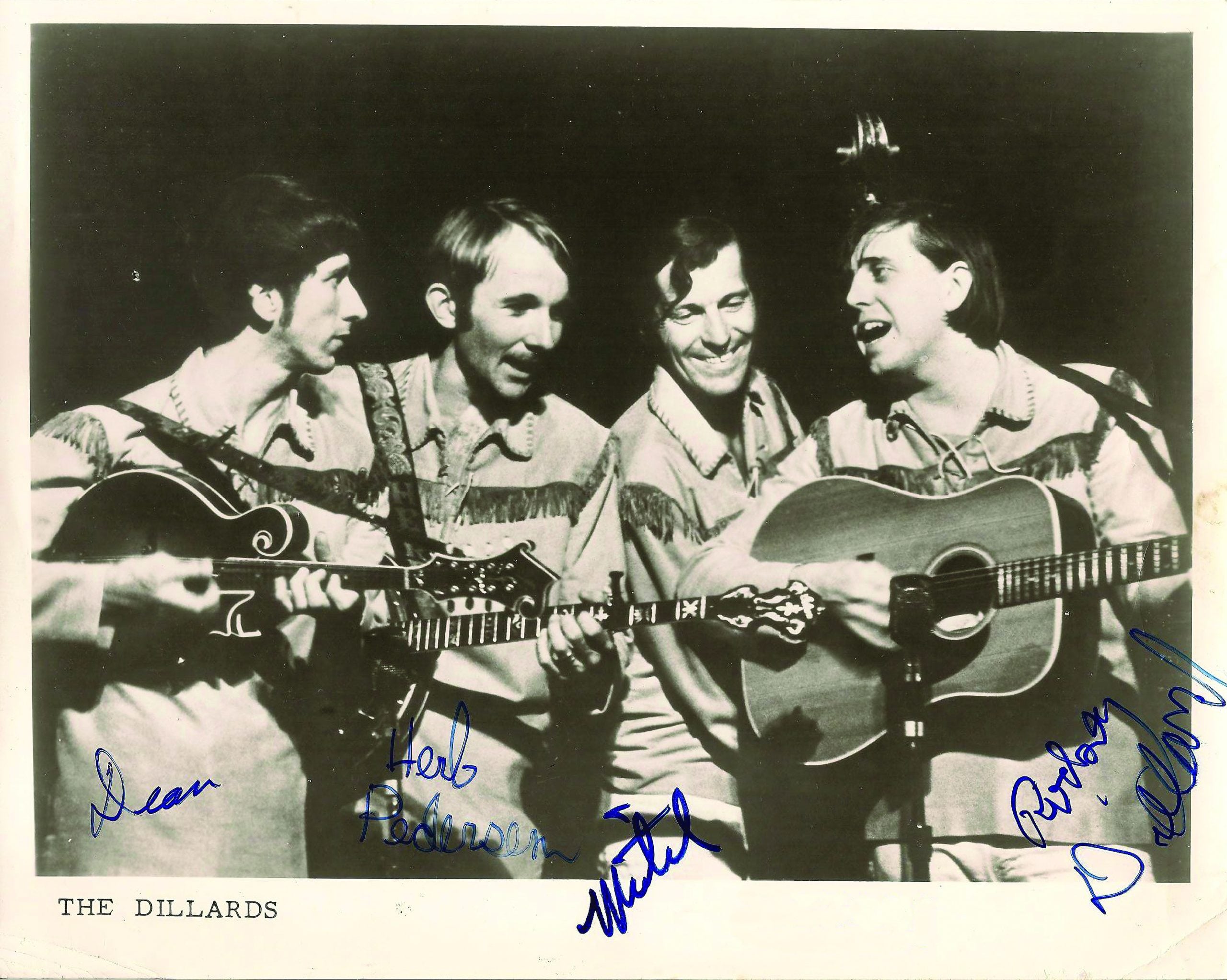 Herb Pedersen with the Dillards (left to right) Dean Webb,  Herb Pedersen, Mitch Jayne, and Rodney Dillard