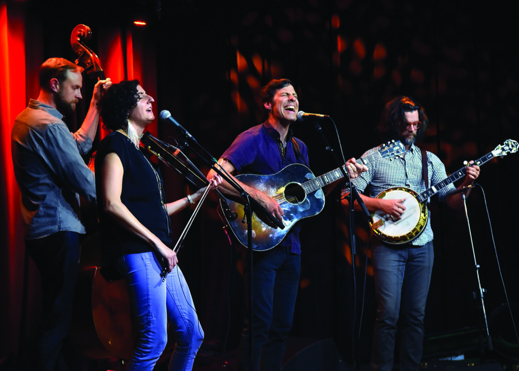 Zoe & Cloyd perform at Isis Music Hall in Asheville; L to R: Kevin Kehrberg, Natalya Weinstein, John Miller, Bennett Sullivan.  Photo by Wayne Ebinger.
