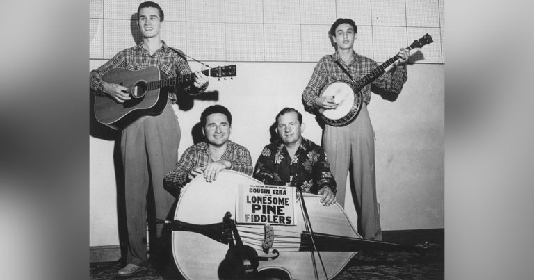Lonesome Pine Fiddlers, (left to right) Melvin Goins, Curly Ray Cline, Ezra Cline, and Ray Goins.