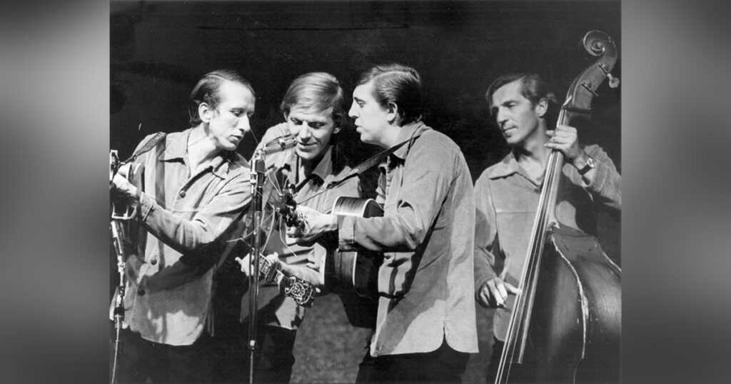 The Dillards, c. 1966, left to right: Dean Webb, Doug Dillard, Rodney Dillard, Mitch Jayne. Photo courtesy of Diana Jayne, Bluegrass Music Hall of Fame & Museum collection.