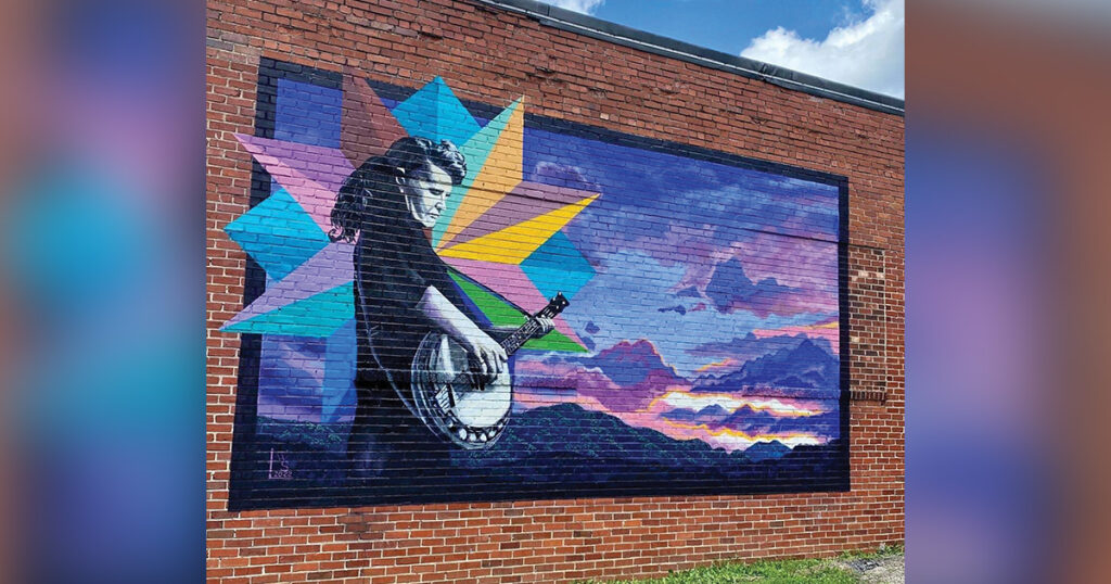 Mural in downtown Lansing, North Carolina of Ola Belle Reed, created and painted by Joni Ray of the Ashe County Arts Council. Photo Courtesy of Cathy Fink.