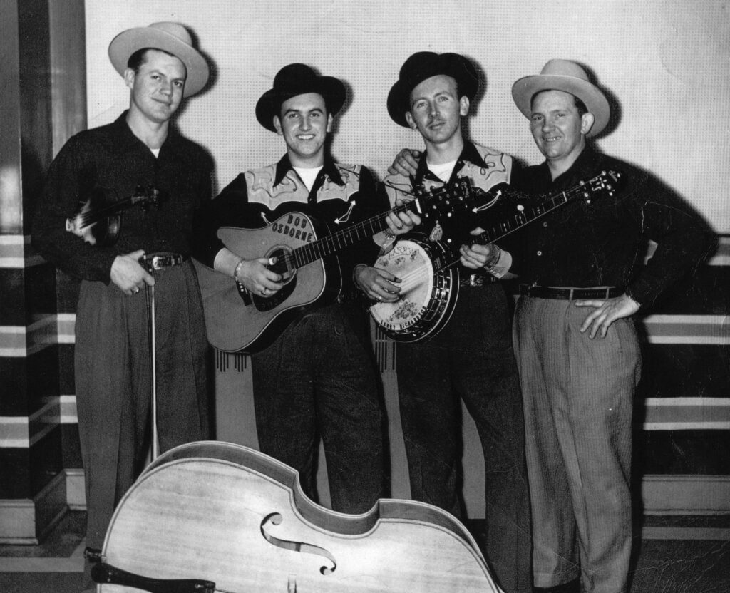 Bobby Osborne with the Lonesome Pine Fiddlers in 1950. (L to R) Ray Morgan, Bobby Osborne, Larry Richardson, and Ezra Cline.  Photo Courtesy of the Bluegrass Music Hall of Fame and Museum.