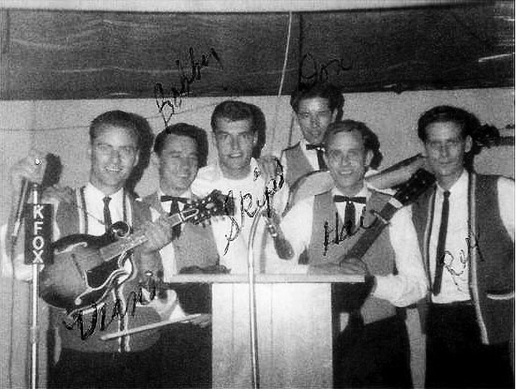 The Golden State Boys (left to right)—Vern Gosdin, Bobby Slone, Skip Conover, Don Parmley, Hal Poindexter and Rex Gosdin