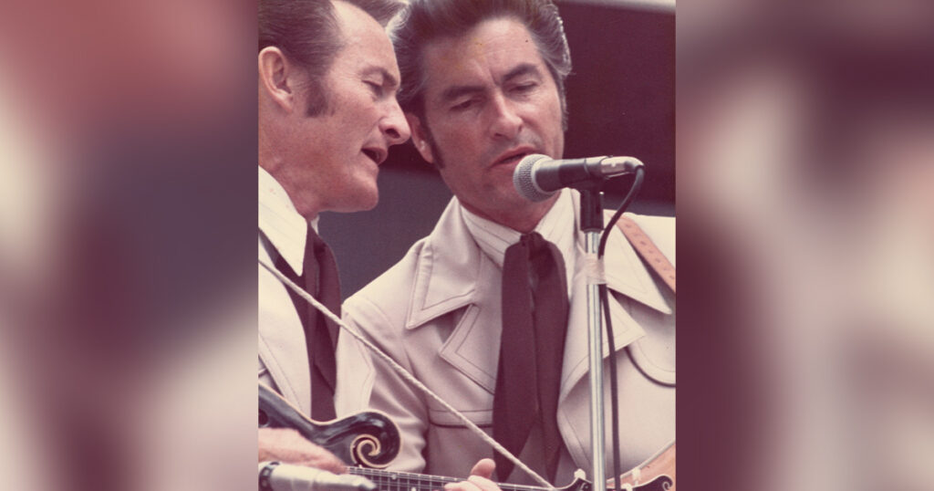 Jim and Jesse McReynolds, date is 1980. Jesse is playing the John Paganoni mandolin. // Photo courtesy of Joy McReynolds