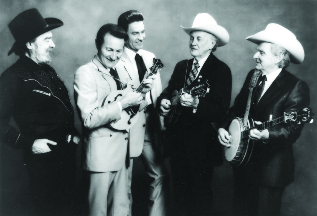 Mac Wiseman, Jesse McReynolds, Jim McReynolds, Bill Monroe and Ralph Stanley in 1986. // Photo by Clark Thomas