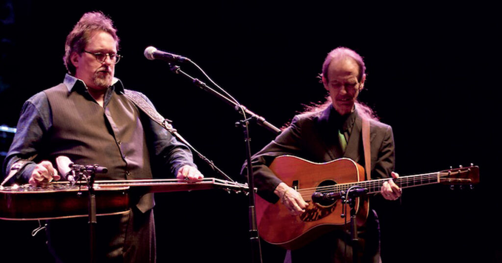 Jerry Douglas and Tony Rice at IBMA in 2013 Photo by Todd Gunsher