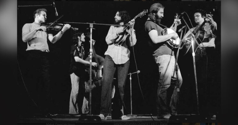 Old and In the Way June 1973 (left to right) Vassar Clements, John Kahn, David Grisman, Jerry Garcia and Peter Rowan. // Photo Courtesy of Grisman Archives.