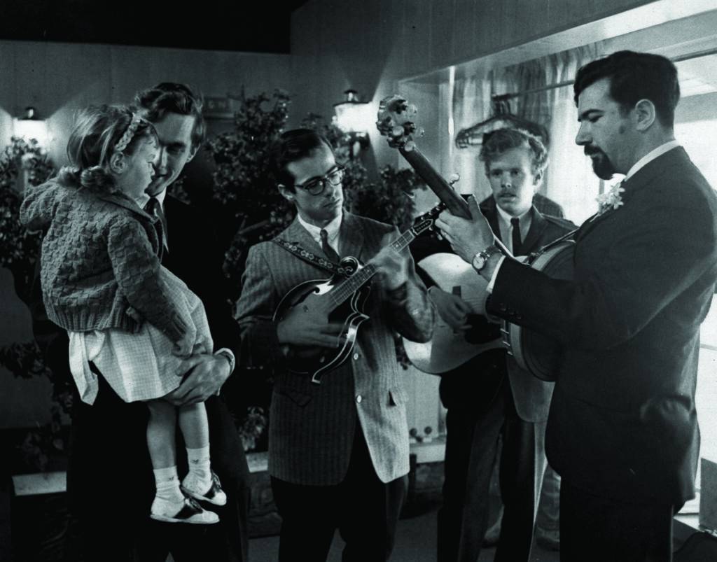Theodore Roszak and unidentified child, Robert Hunter, David Nelson, and Jerry Garcia on Jerry and Sara’s wedding day in 1963.  Photo courtesy of Sara Katz, Bluegrass Music Hall of Fame & Museum collection.