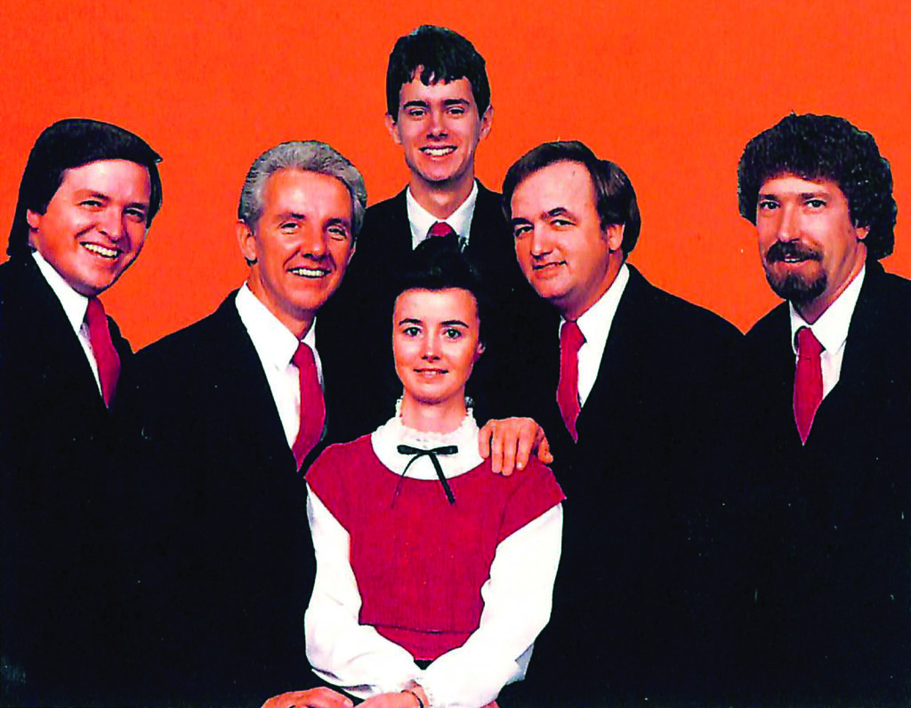 Earl West with Appalachian Express, ca. 1987. Left to right: Clyde Bailey, Earl West, Jim Skelding, Cindy West, Bobby Thompson and Vernon Hughes.