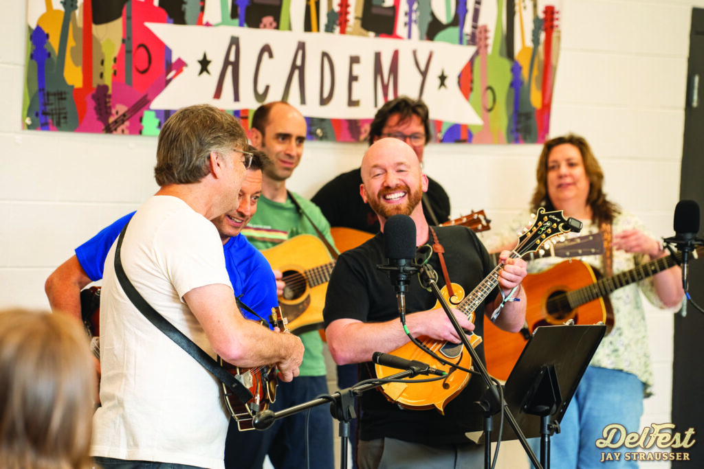 The Travelin’ McCourys and friends performing at the DelFest Academy. // Photo by Jay Strausser