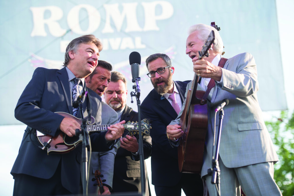 The Del McCoury Band performing at ROMP in Owensboro, Kentucky in 2022.  (left to right) Ronnie McCoury, Jason Carter, Alan Bartram and Del McCoury.
Photo by Alex Morgan