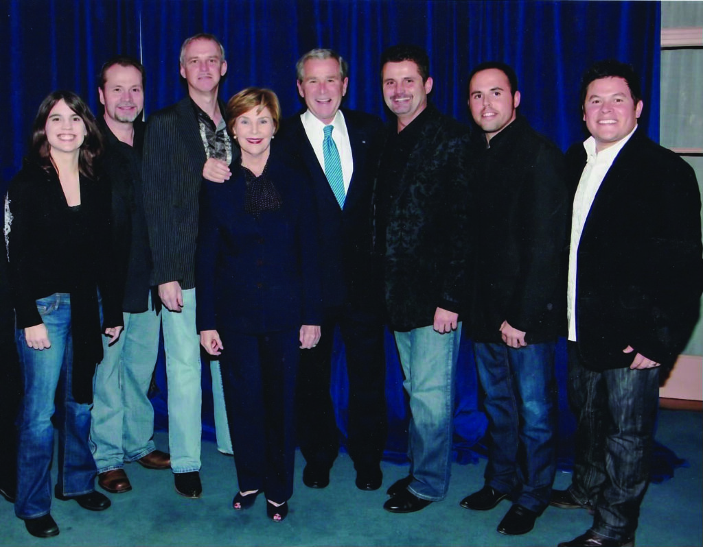 The Grascals with the President and First Lady (L-R) Kristin Scott Benson, Danny Roberts, Terry Smith, First Lady Laura Bush, President George W. Bush, Terry Eldredge, Jeremy Abshire, Jamie Johnson. Photo courtesy of The Grascals