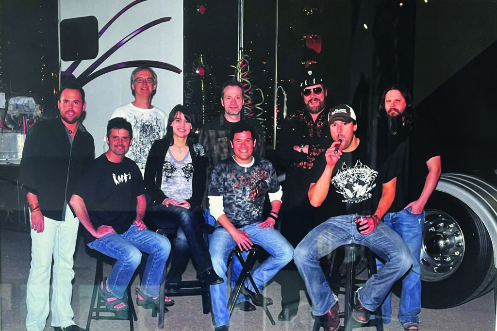 The Grascals with Hank Williams, Jr. (L-R) Jeremy Abshire, Terry Eldredge, Terry Smith, Kristin Scott Benson, Danny Roberts, Jamie Johnson, Hank Williams Jr, Eric Church, Jamey Johnson.  Photo courtesy of The Grascals