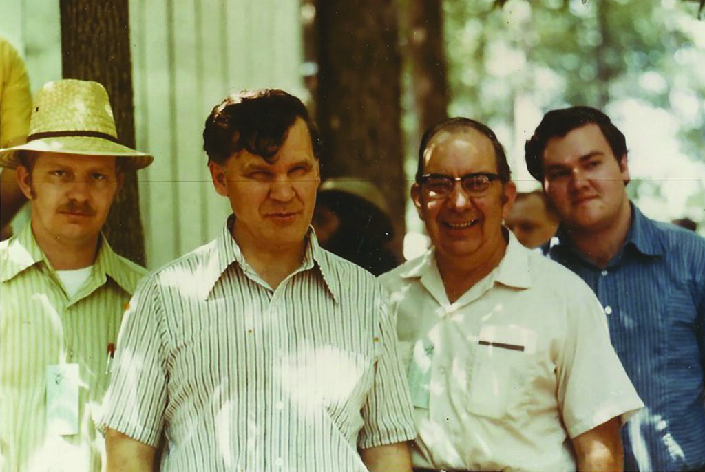 (Left to right) Bill Gallagher, Doc Watson, J.W. Gallagher, Merle Watson