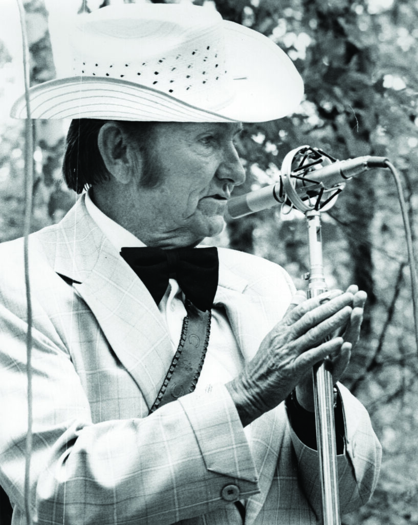 Lester Flatt at Horse Pens 40 in 1975. Photo by Tom Wilson. Bluegrass Unlimited Magazine Archives