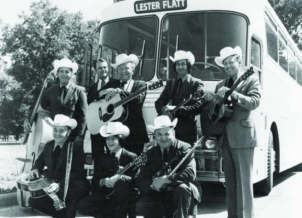 Lester Flatt and the Nashville Grass (left to right, back row) Johnny Johnson, Lance LeRoy, Lester Flatt, Haskel McCormick, Curly Seckler. (front row) Charlie Nixon, Marty Stuart and Paul Warren