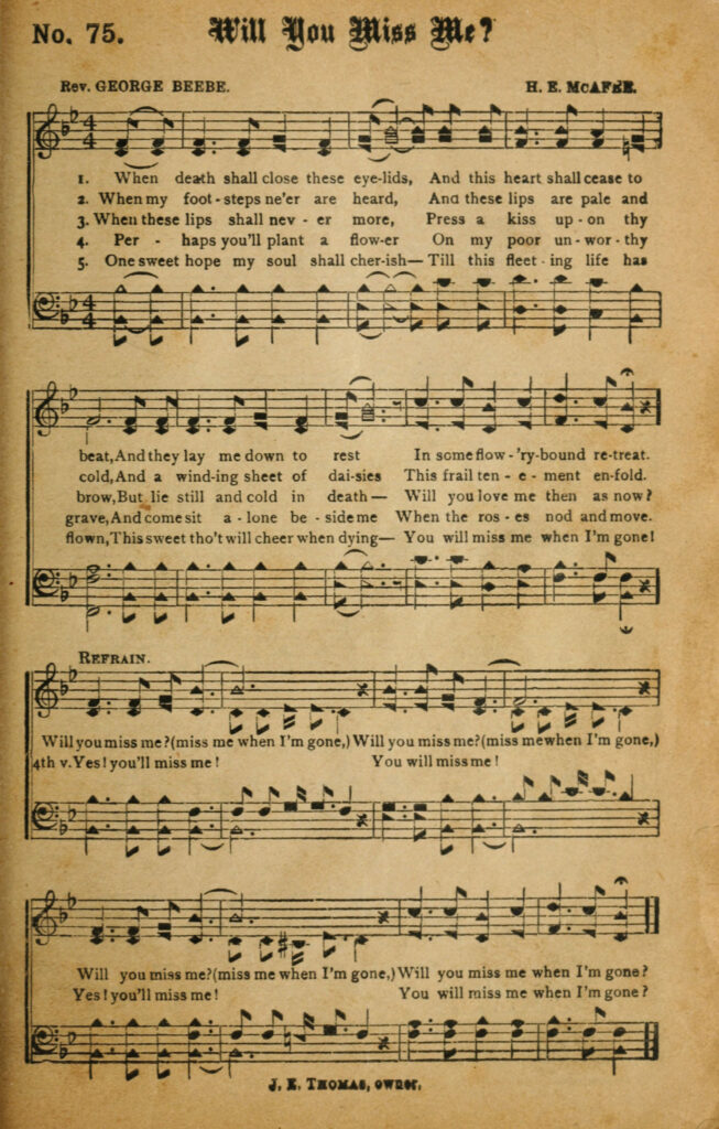 “Will You Miss Me?” as it first appeared in a 1900 song book.