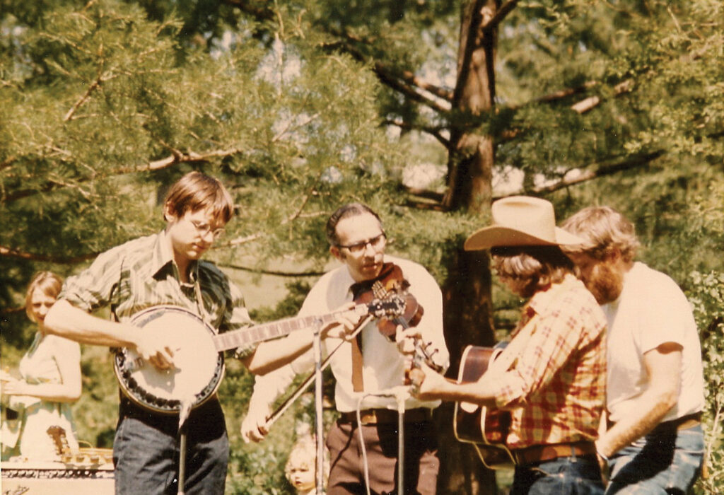 Adam Granger, Bill Reser, John Hadley and Lincoln Eddy in Norman, Oklahoma, 1970 Photo Courtesy of Bluegrass Unlimited Archives