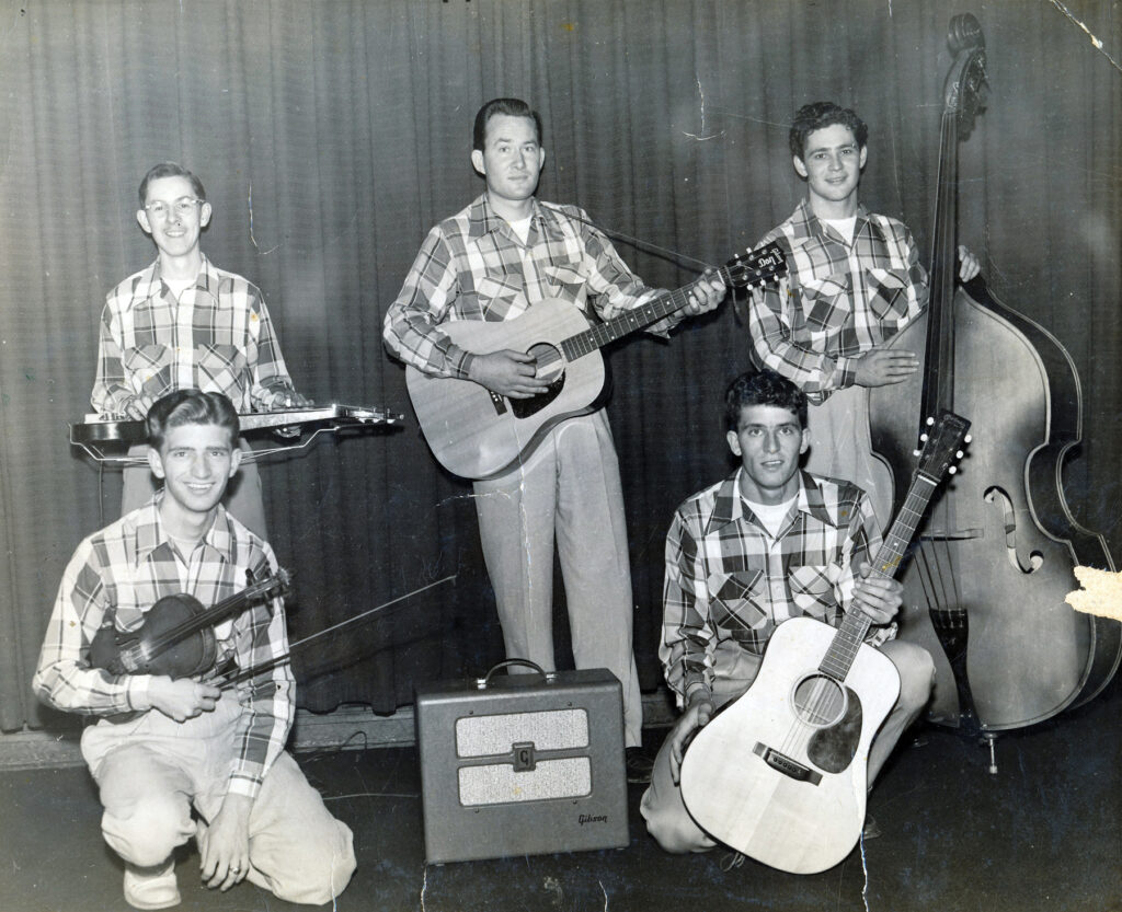 Don Gibson & His King Cotton Folks (ca. 1951), featuring Gopher Addis (lower left) and Sed Addis (lower right). Back row, left to right: Summie Hendricks, Don Gibson, and Bill Kirby.  //  Photo courtesy of Mark Kerr
