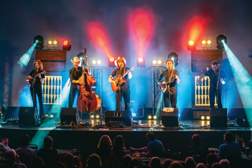 Addie Levy with The Brothers Comatose (left to right) Addie Levy, Steve Height, Ben Morrison, Alex Morrison and Philip Brezina. // Photo by Jay Strausser