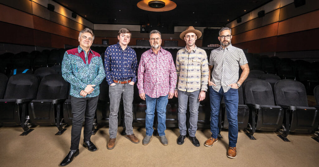 The Travelin’ McCourys (left to right) Ronnie McCoury, Christian Ward, Rob McCoury, Cody Kilby and Alan Bartram. // Photo by Photo by Ashli Linkous, Courtesy of Birthplace of Country Music
