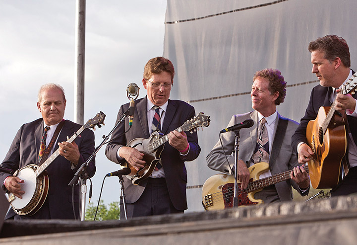 Hot Rize performing at Grey Fox (left to right) Peter Wernick, Tim O’Brien, Nick Forster and Bryan Sutton.  
Photo by darwin davidson