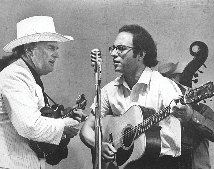 Bill Monroe and Sandy Rothman at Bean Blossom, Indiana circa 1971.  
Photo by Ron Petronko, Bluegrass Music Hall of Fame & Museum collection.