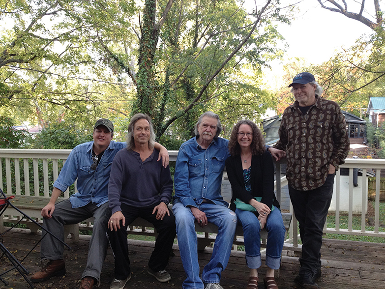 (Left to right) Shawn Camp, Jim Lauderdale, Guy Clark, Tamara Saviano, Buddy Miller.  //  Photo by Kathy Whitley