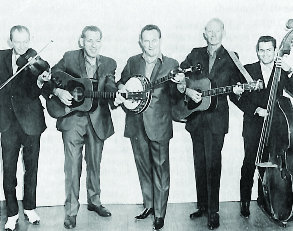 Buck Ryan, Bill Harrell, Don Reno, Red Smiley and Jerry McCoury.  Photo Bluegrass Unlimited Archives
