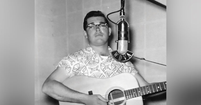 Buddy Hogan at the WDVA microphone in Danville, Virginia, ca. late 1950s.