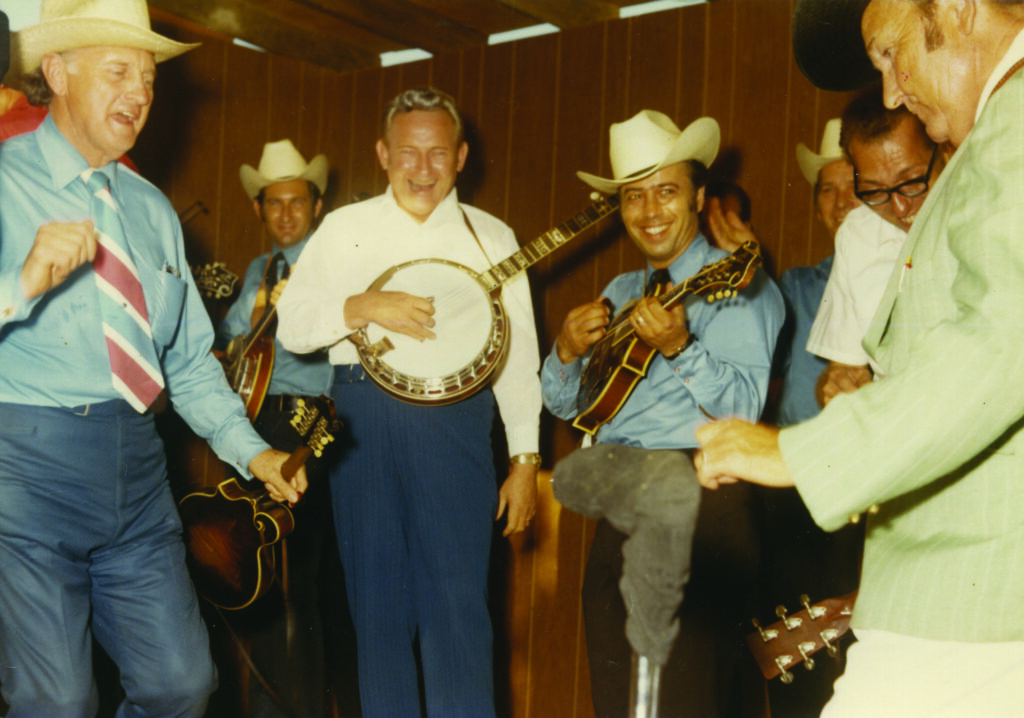 Bill Monroe, Haskel McCormick, Don Reno, Roland White, Bill Harrell and Lester Flatt.  Photo Courtesy Ronnie Reno

