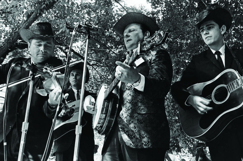 Ralph Stanley and the Clinch Mountain Boys at the Smithsonian Festival of American Folklife, July 1968.  Curly Ray Cline, Melvin Goins, Ralph Stanley, and Larry Sparks. // Photo by Carl Fleischhauer