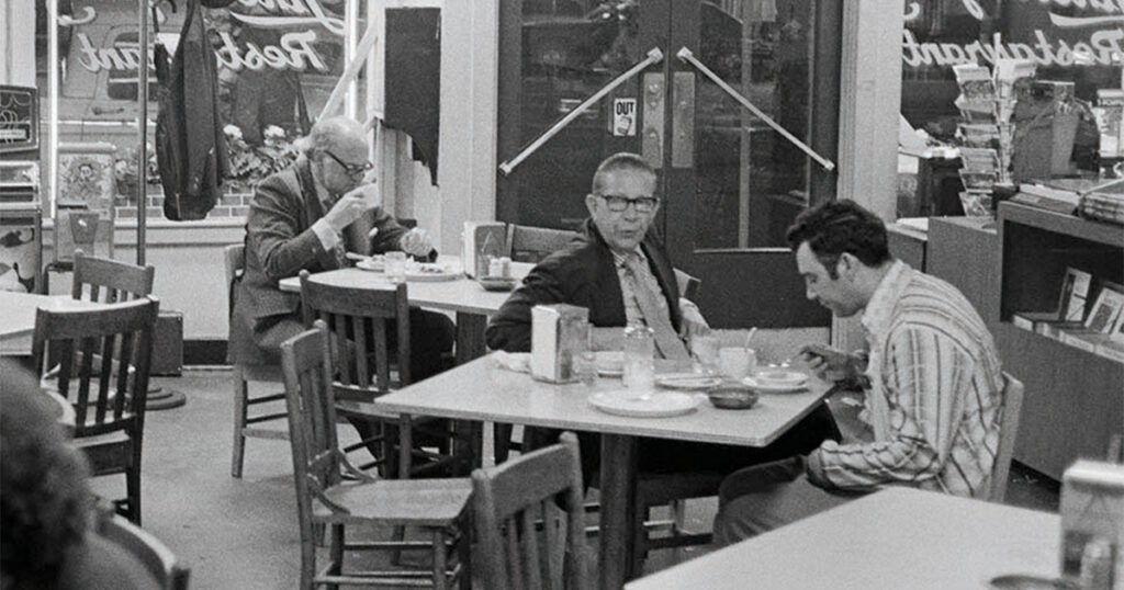 Bill Monroe in Linebaugh’s in 1973, nearly 30 years after being photographed there in 1944. Courtesy of Carl Fleischhauer.