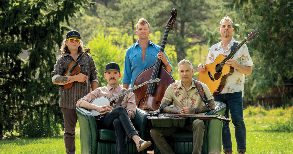 The Infamous Stringdusters (left to right): Jeremy Garrett, Chris Pandolfi, Travis Book, Andy Hall and Andy Falco. Photo by Daniel Milchev