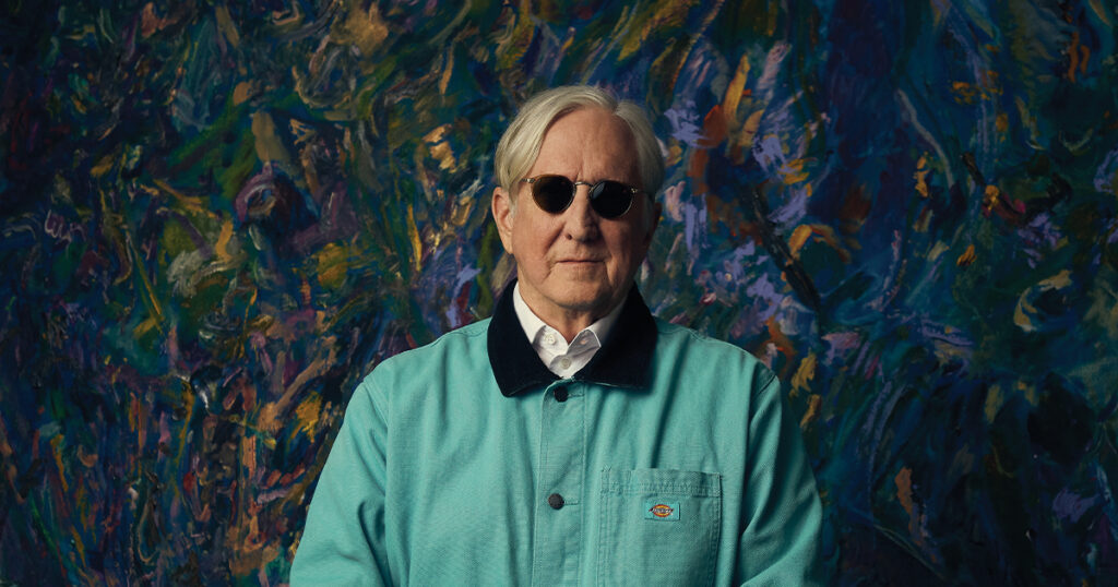T Bone Burnett. Painting by Larry Poons. // Photo by Jason Myers