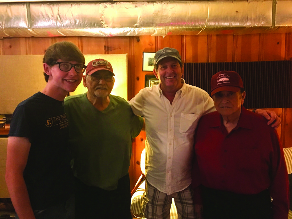 (left to right) Lincoln Hensley, Sonny Osborne, Paul Brewster, and Bobby Osborne in Ben Surratt’s Nashville studio in September, 2018. // Photo by Teddy Hensley