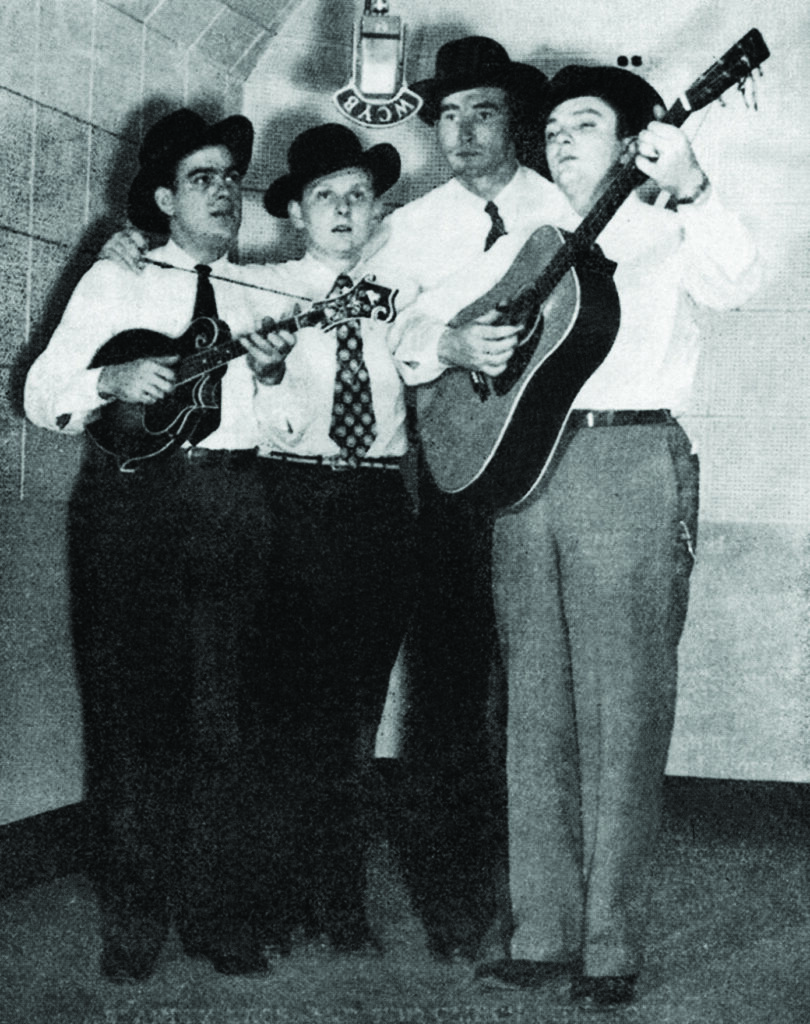 The Stanley Brothers (left to right) Pee Wee Lambert, Ralph Stanley, Jay Hughes and Carter Stanley.  Photo Courtesy of Bear Family Records.
