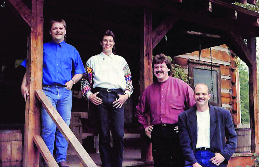 Ronnie Bowman with the Lonesome River Band circa 1993, (left to right) Tim Austin, Ronnie Bowman, Dan Tyminski and Sammy Shelor.  Photo Bluegrass Unlimited Archives.